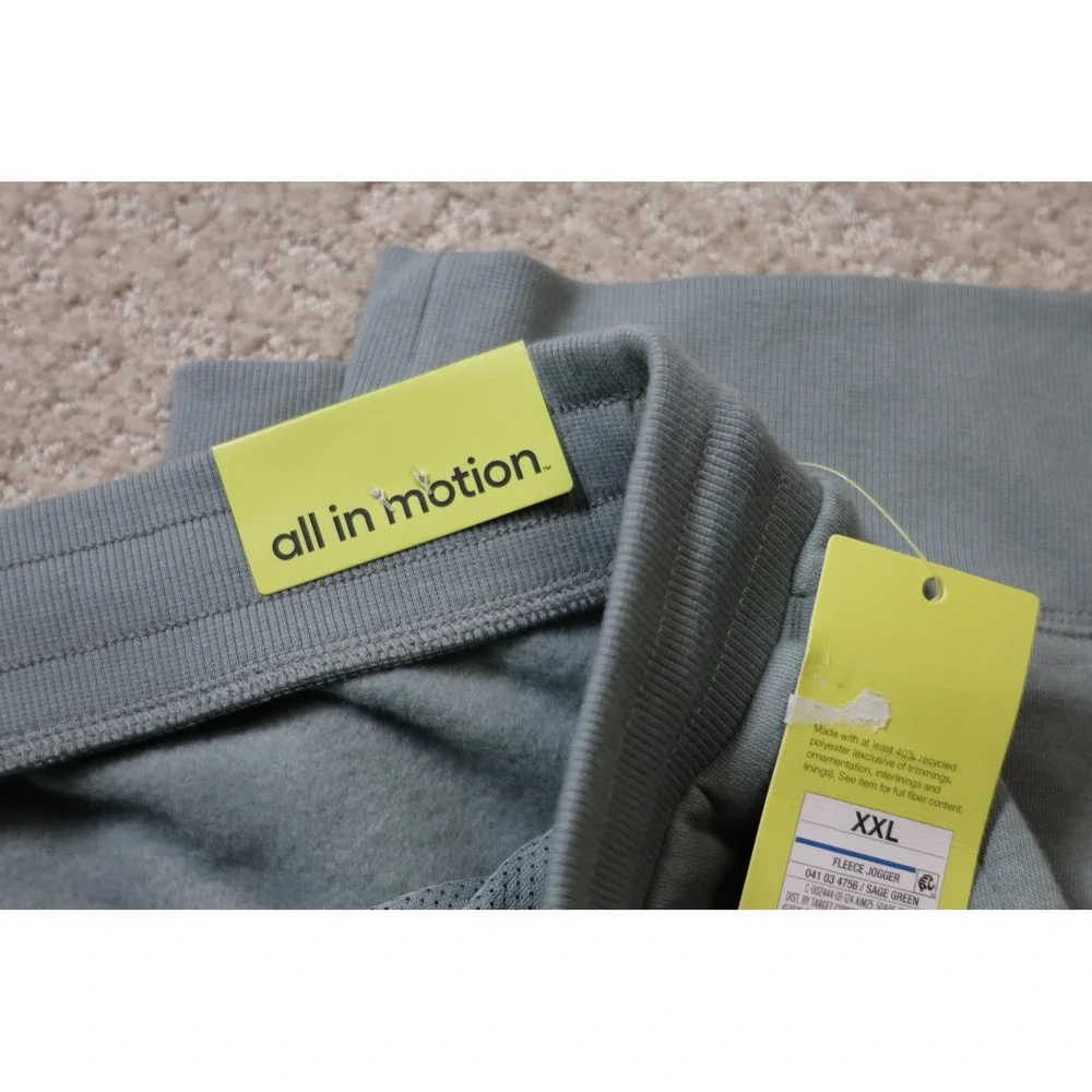 All in Motion Mens Fleece Jogger Sage Green XXL NWT Activewear Sweatpants